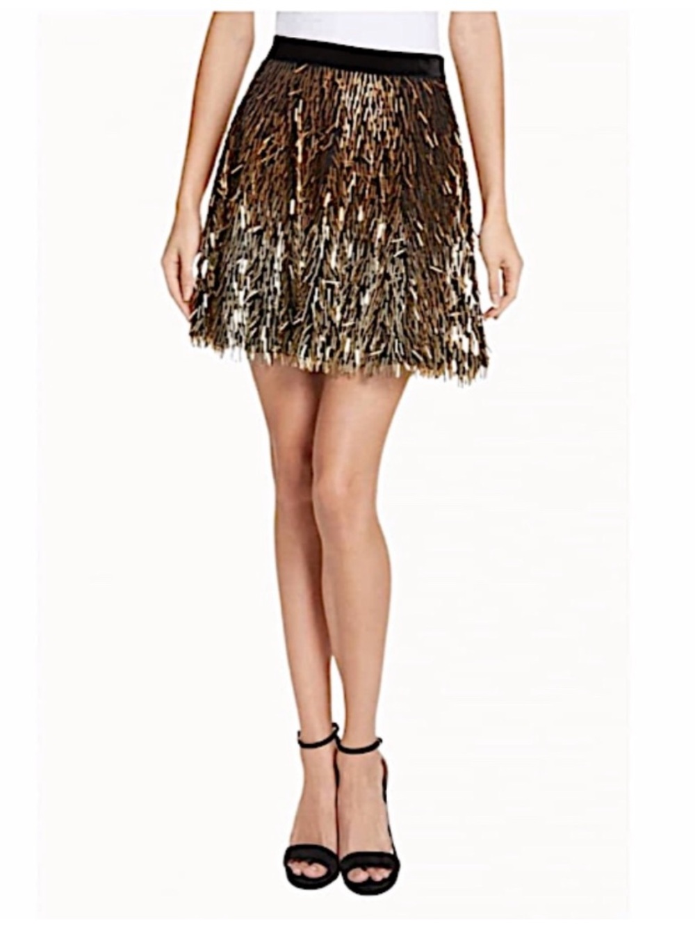NWT Alice + Olivia Cina Black Gold Ombre Embellished Mini Skirt Sz 4 MSRP $595